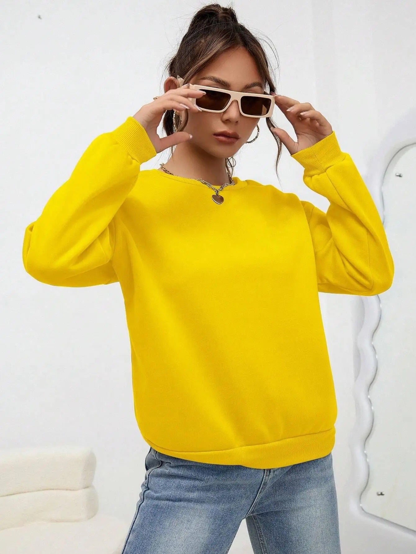 Solid Color Casual Sweatshirt - Loose Fitting - threadspired