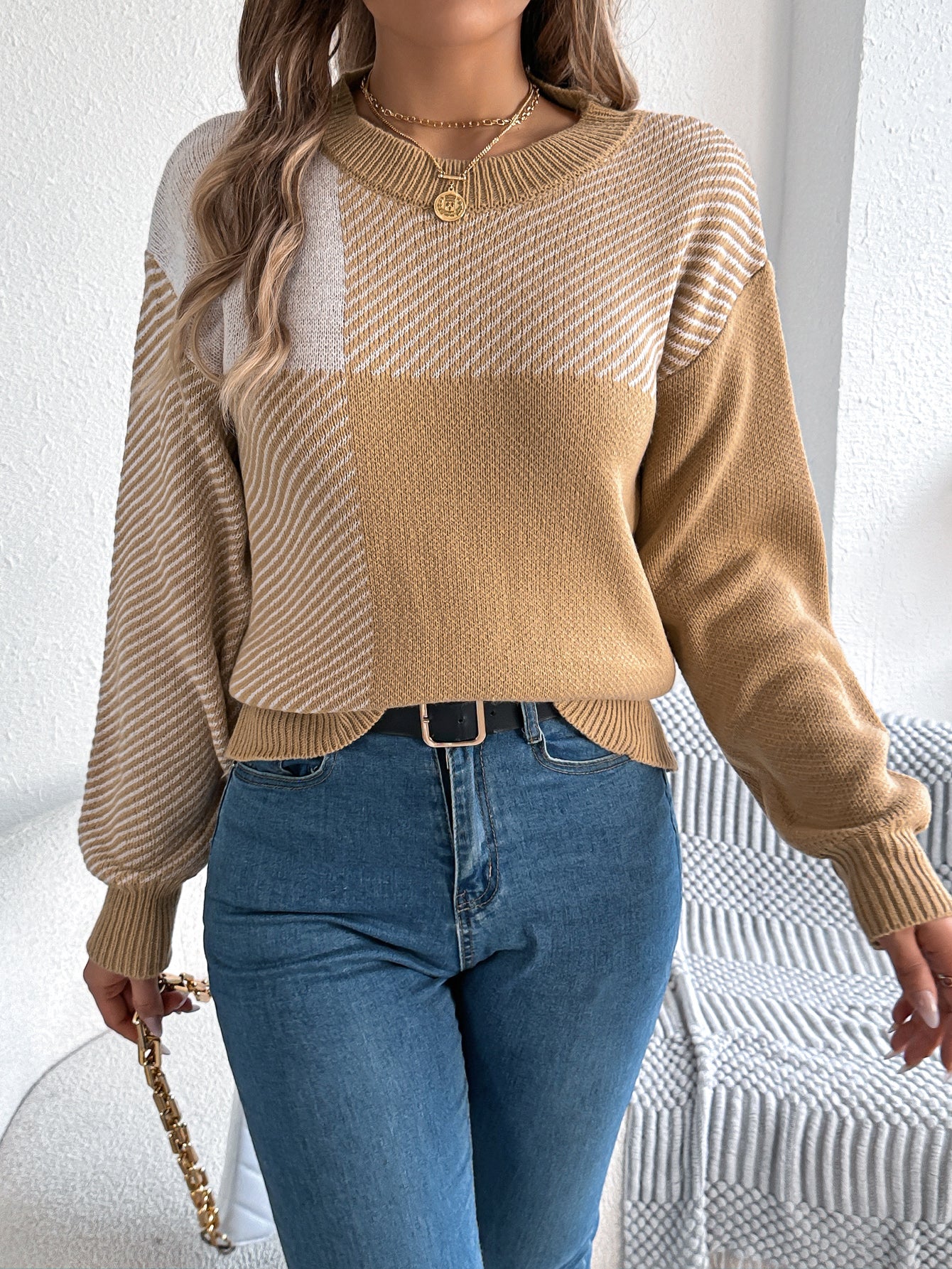 Plaid Long Sleeve Pullover Sweater - threadspired