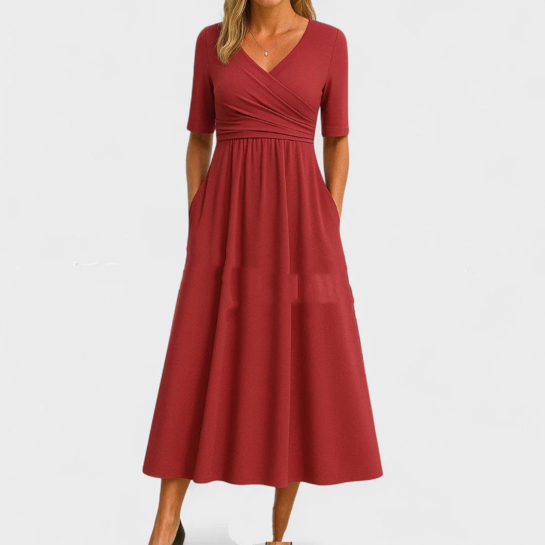 Short Sleeve V-neck Solid Color Dress