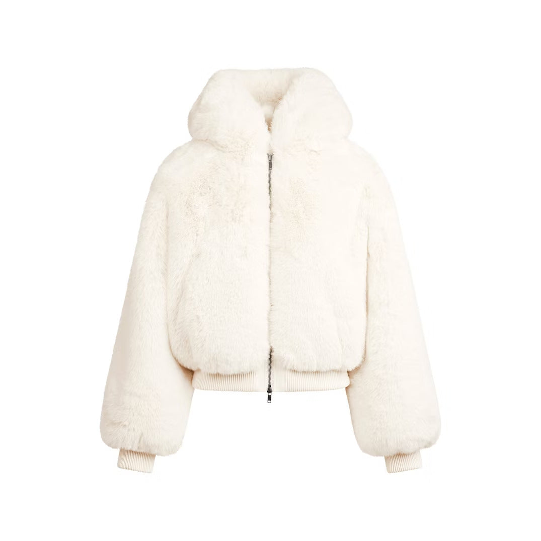 Fleece-lined Eco-Friendly Faux Fur Jacket With Zipper - threadspired
