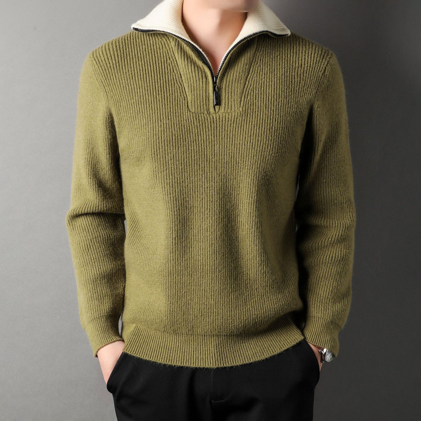 Twisted Jacquard Lapel Sweater - threadspired