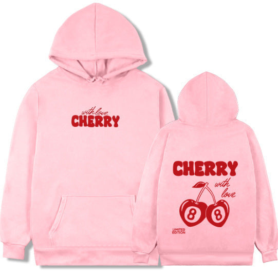 Cherry Letter-print Loose-fit Hoodie - threadspired