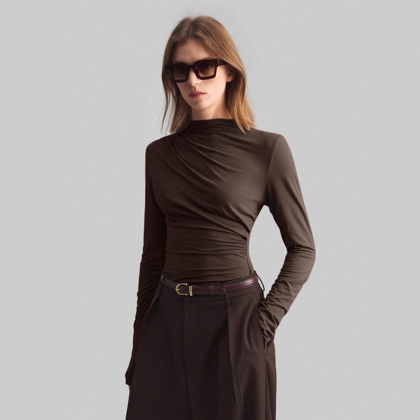 Mock-neck Slim-fit Top - threadspired