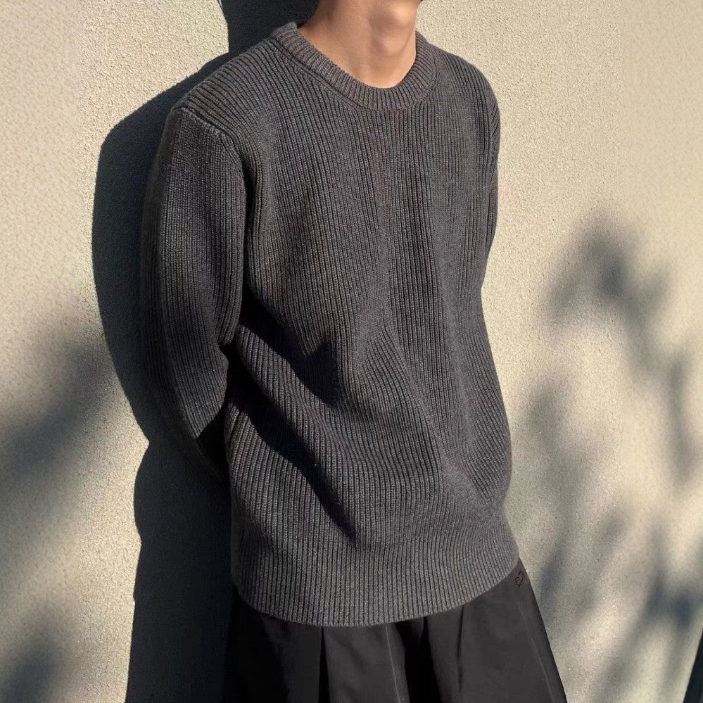 Wool Sweater Foreign Trade Gray Black Round Neck Loose Pullover Knitwear Unisex - threadspired
