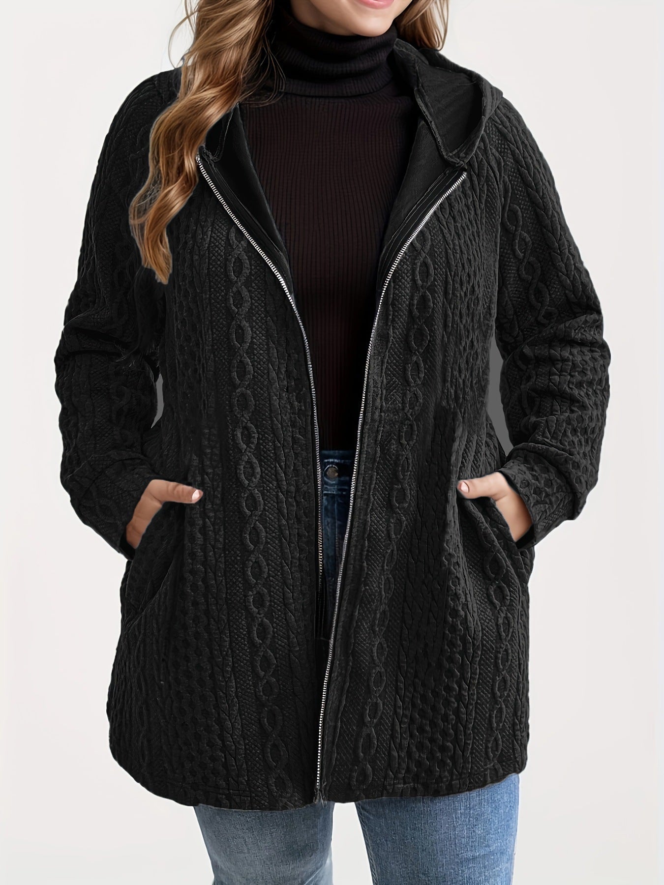 Solid-Color Patchworked Hooded Coat - threadspired
