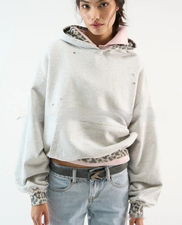 Camouflage Hooded Sweatshirt With Fake Two-piece Design - threadspired