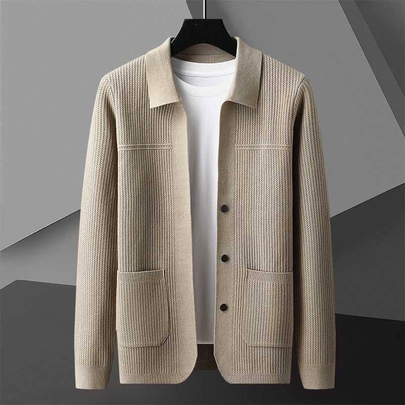 Solid-Colored Thickened Lapel Long-Sleeve Shirt - threadspired