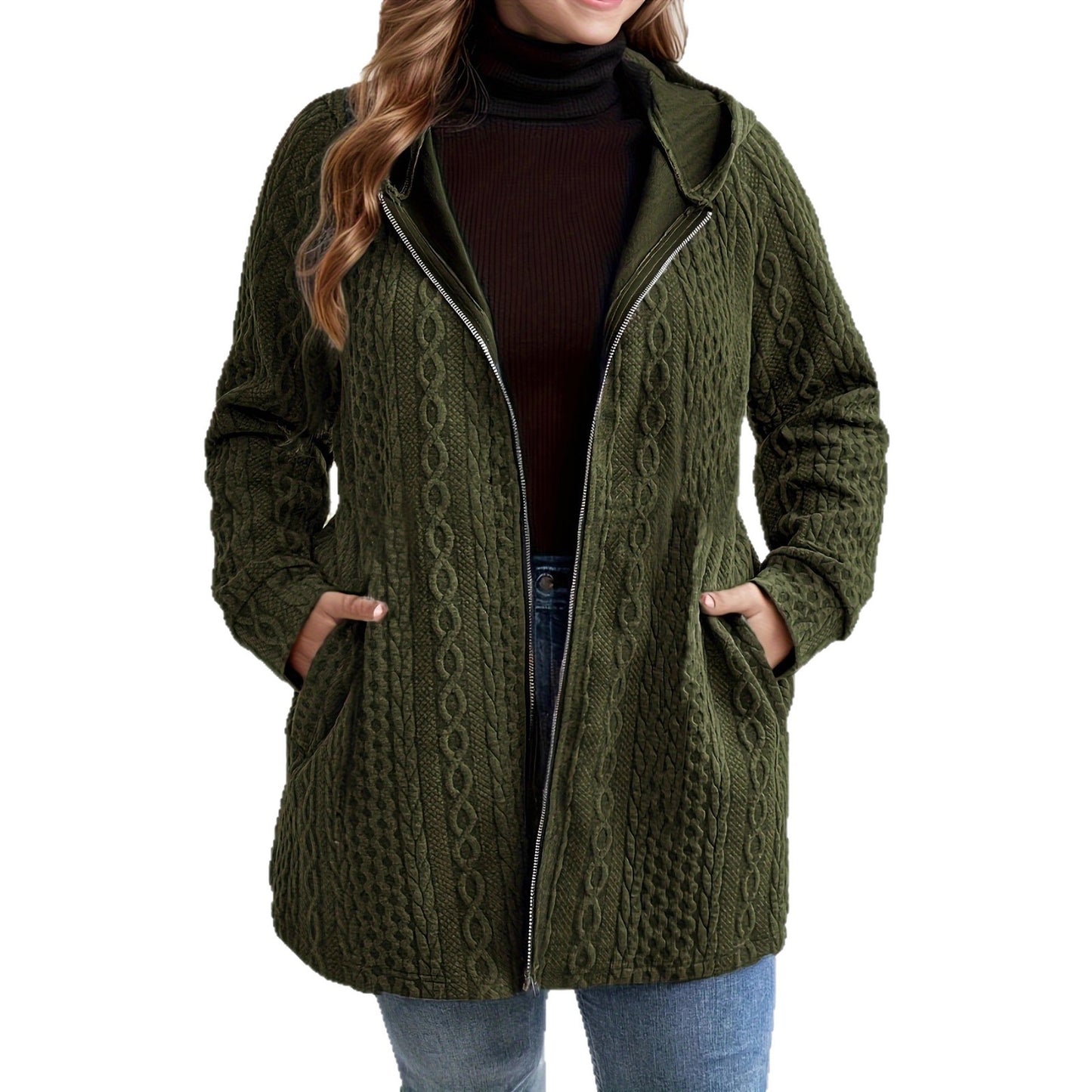 Solid-Color Patchworked Hooded Coat - threadspired