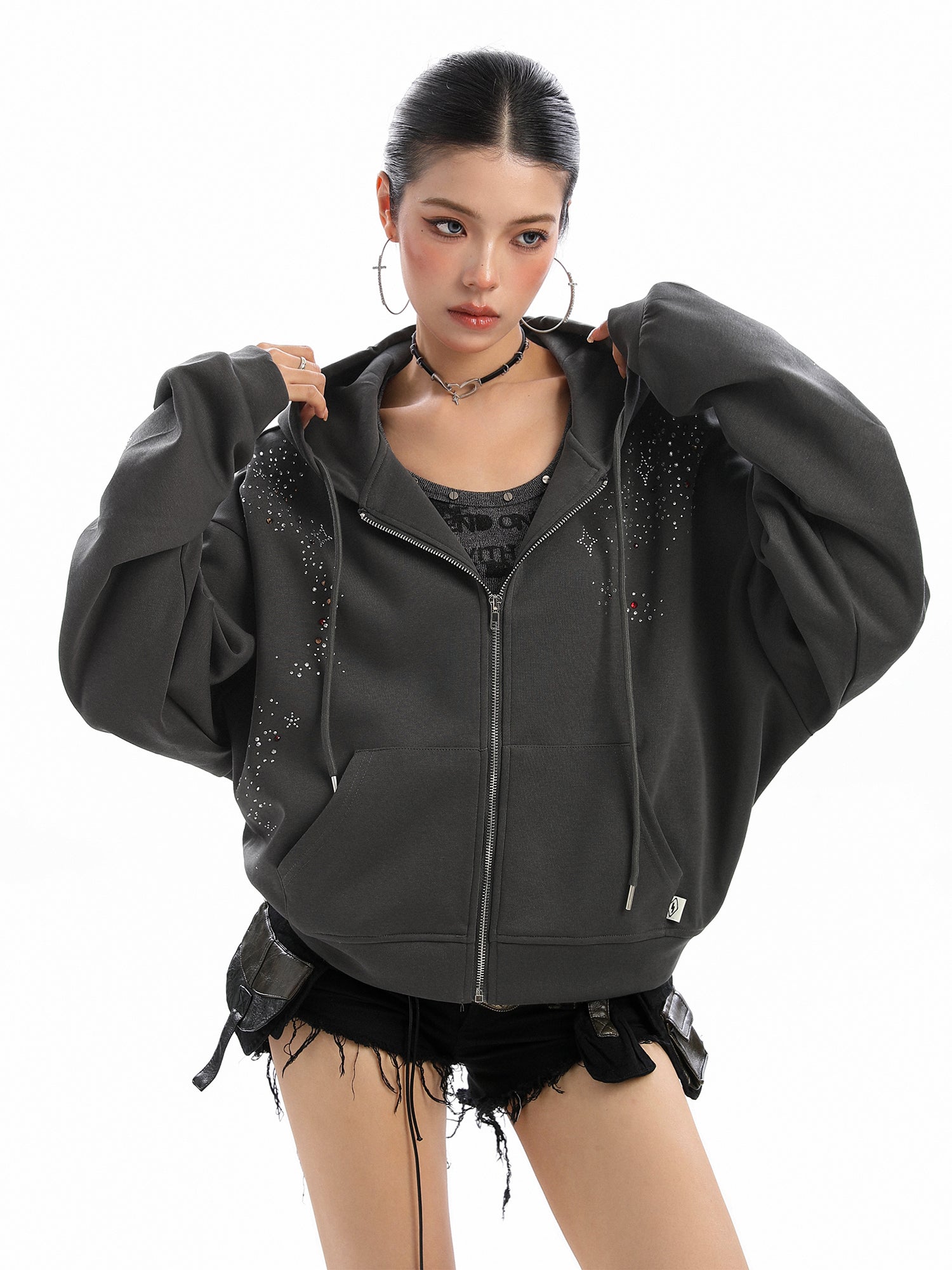 Starry Rhinestone Hoodie - threadspired