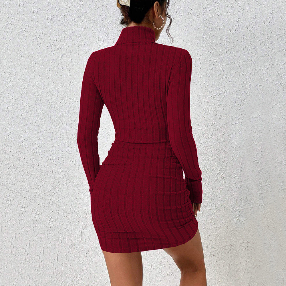 Wine Red High-neck Short Dress