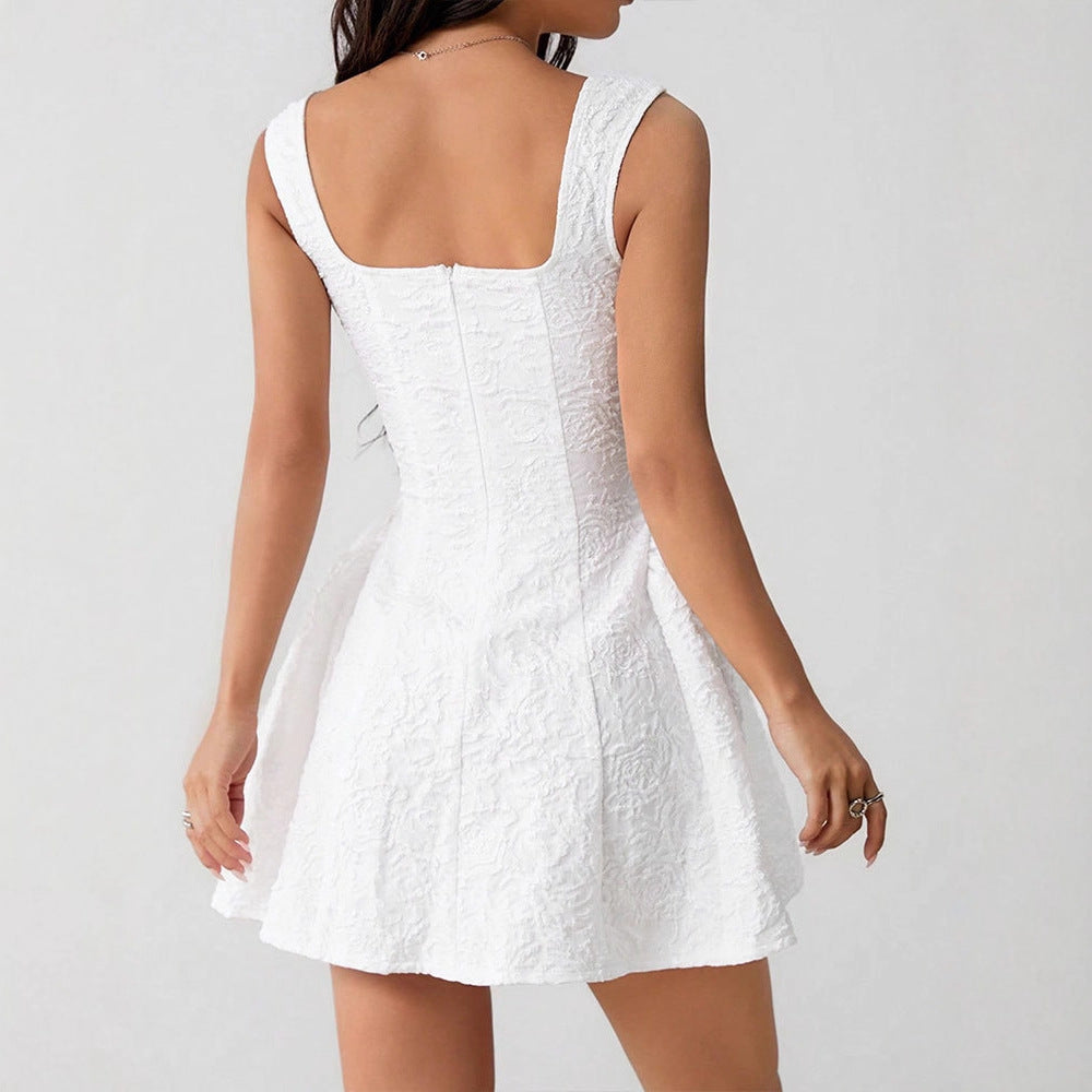 Off-shoulder Square-neck Dress With Straps