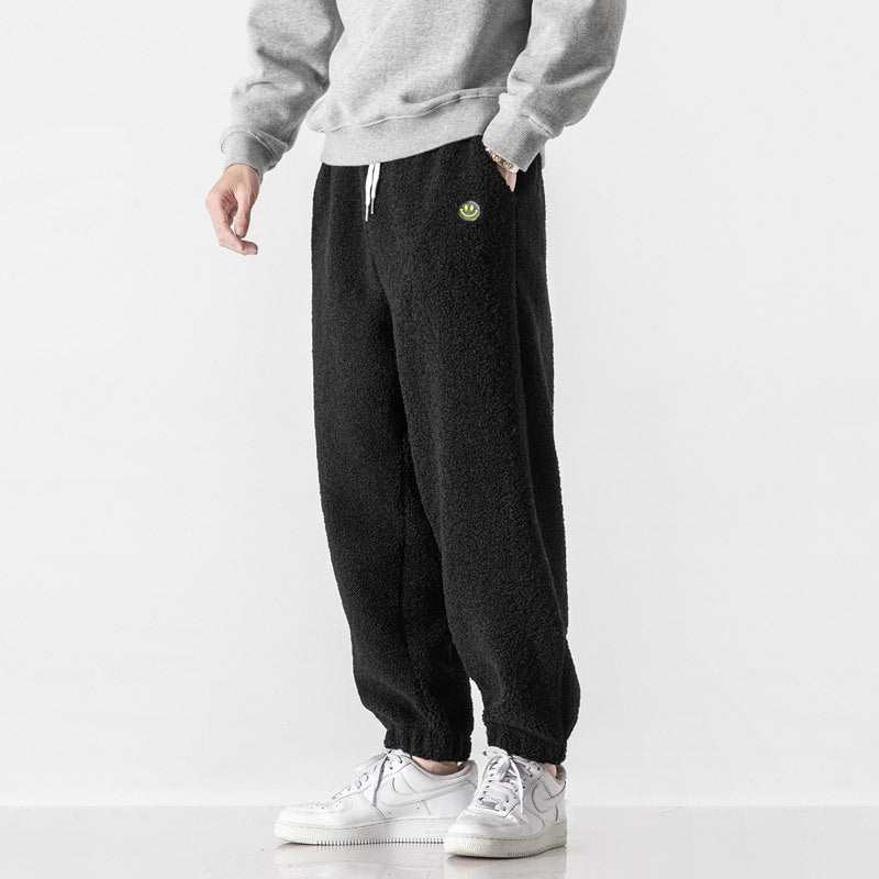Loose Girdled Velvet Thickened Joggers - threadspired