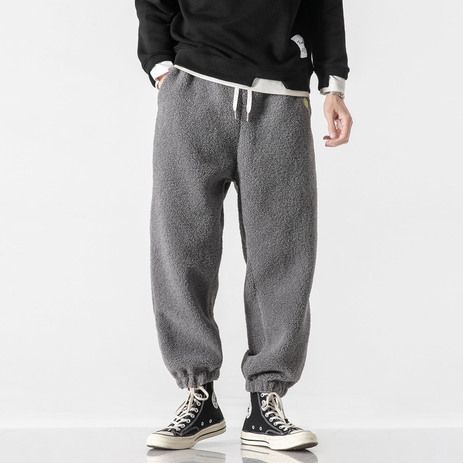 Loose Girdled Velvet Thickened Joggers - threadspired