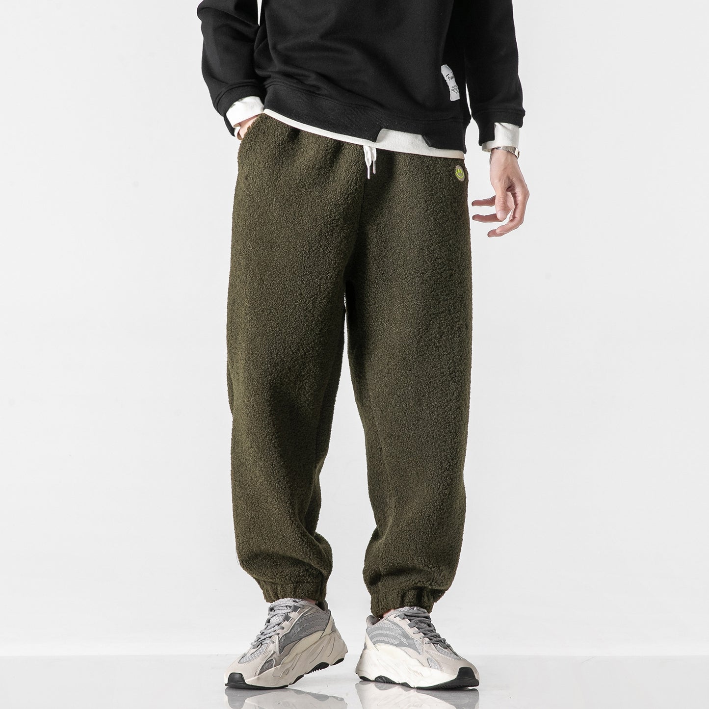 Loose Girdled Velvet Thickened Joggers - threadspired