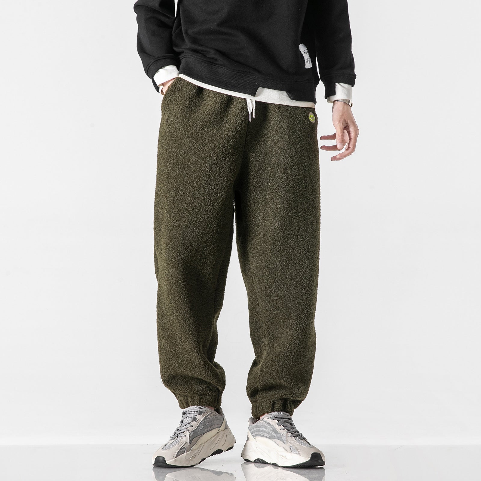 Loose Girdled Velvet Thickened Joggers - threadspired