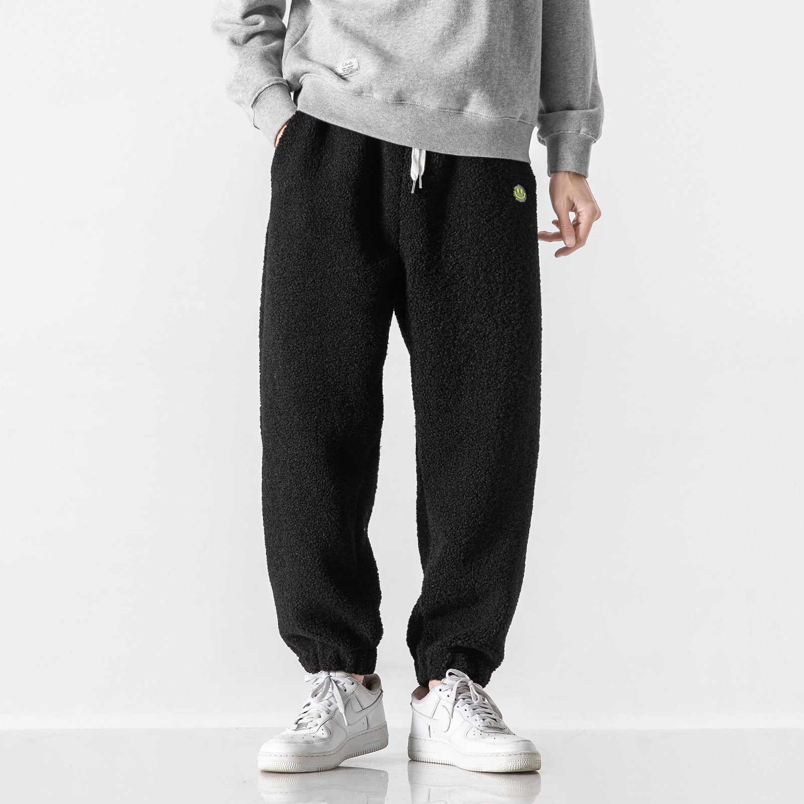 Loose Girdled Velvet Thickened Joggers - threadspired