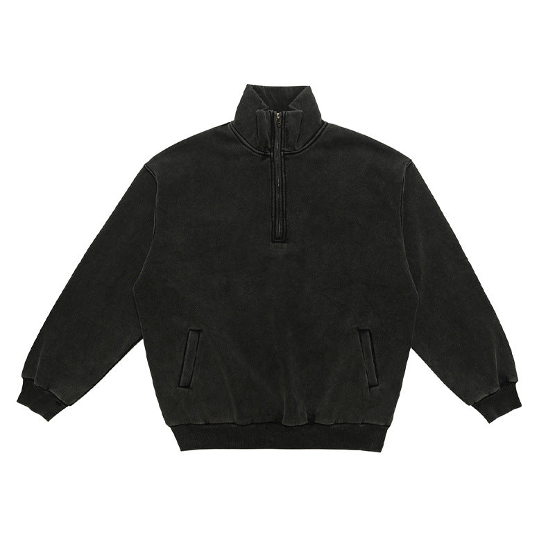 Retro Distressed Half Zipper Sweater - threadspired