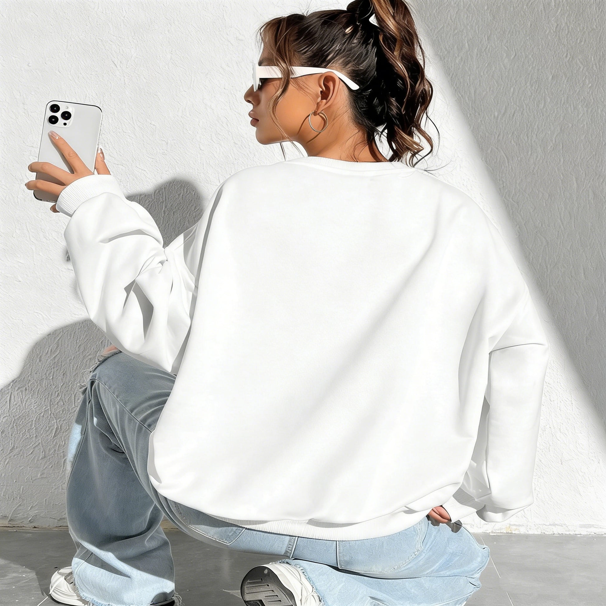 Solid Color Casual Sweatshirt - Loose Fitting - threadspired