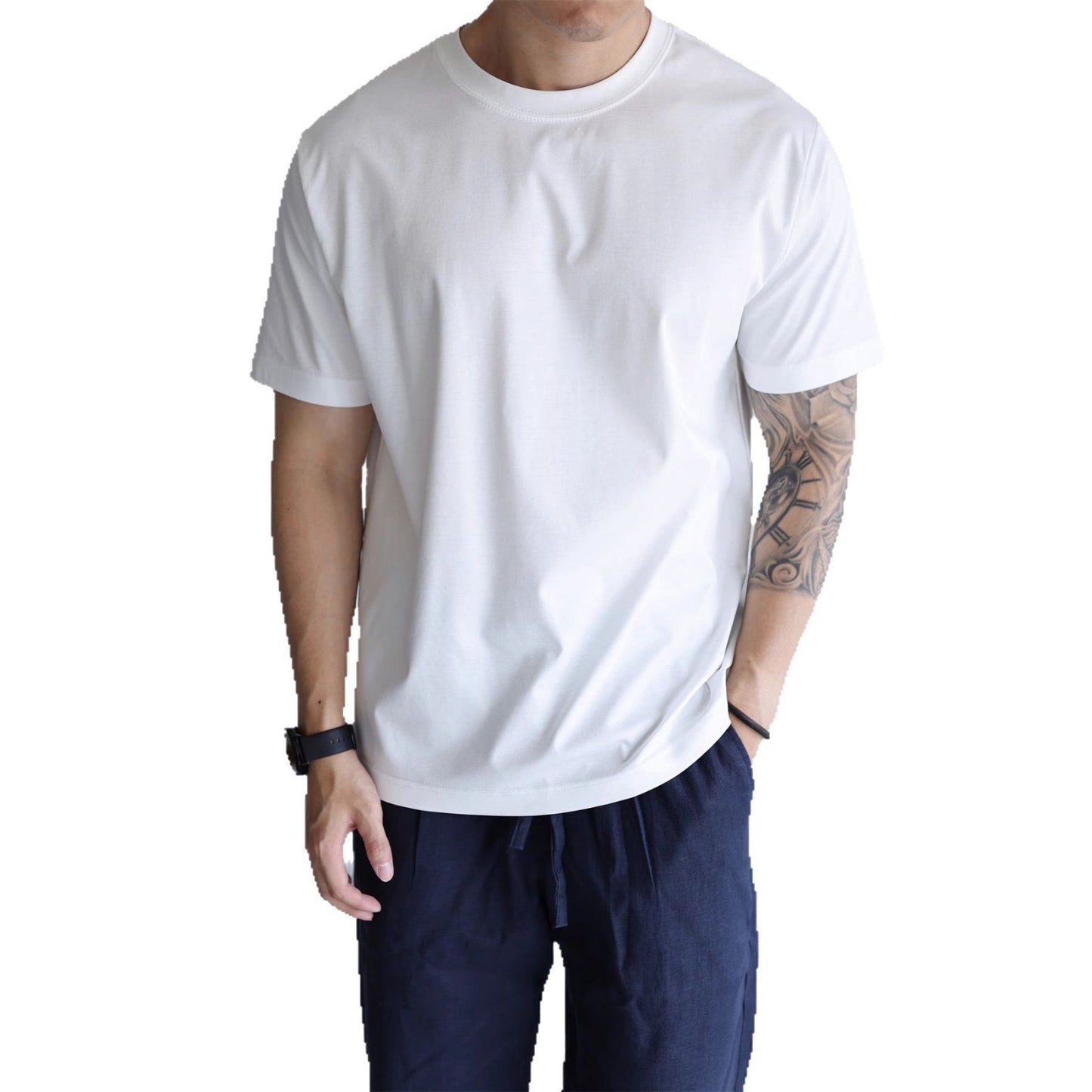 Round Neck Short Sleeve Plain Tee - threadspired