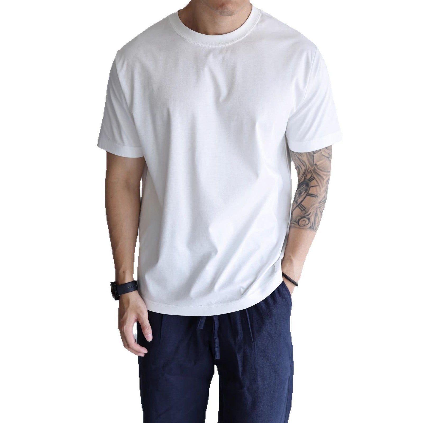 Round Neck Short Sleeve Plain Tee - threadspired
