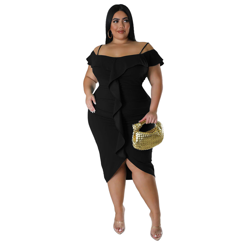 Solid-color Dress with Halter-neck Midi Skirt - threadspired