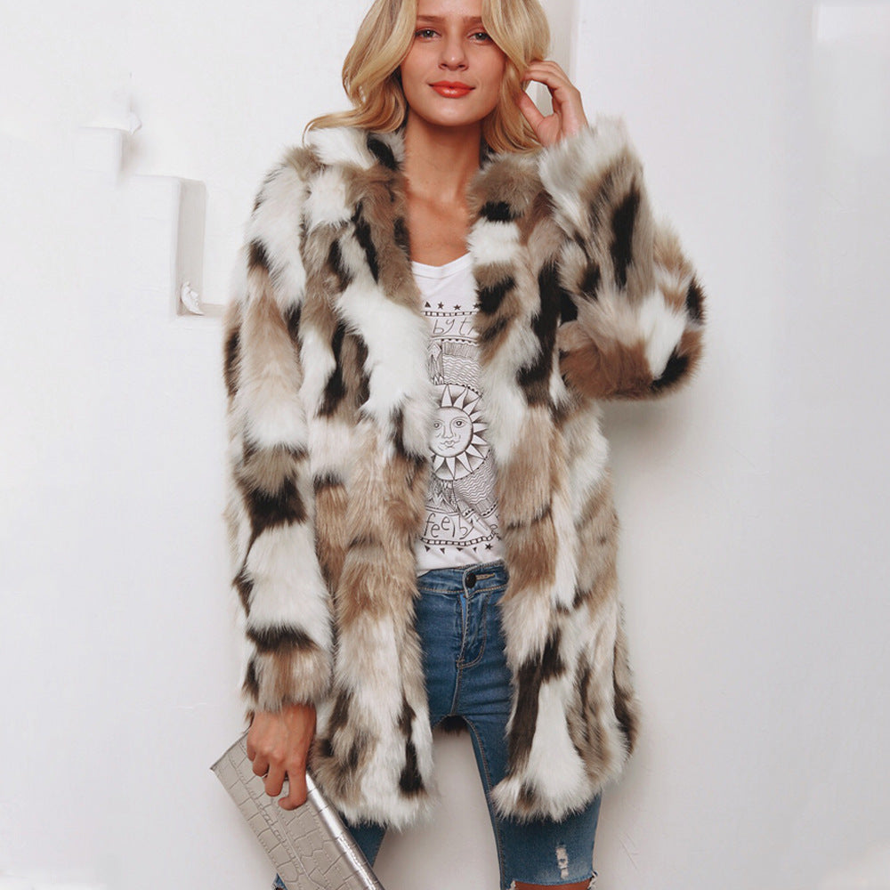 Mixed Color Faux Fur Coat - threadspired