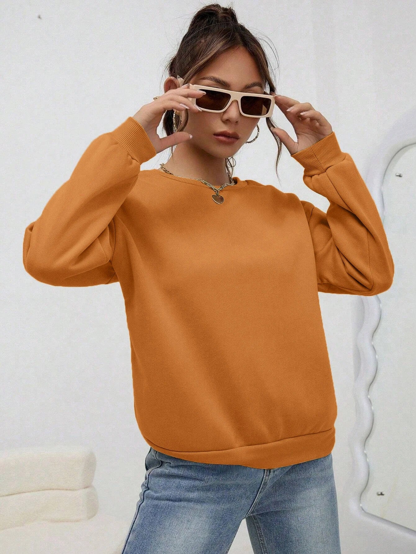Solid Color Casual Sweatshirt - Loose Fitting - threadspired