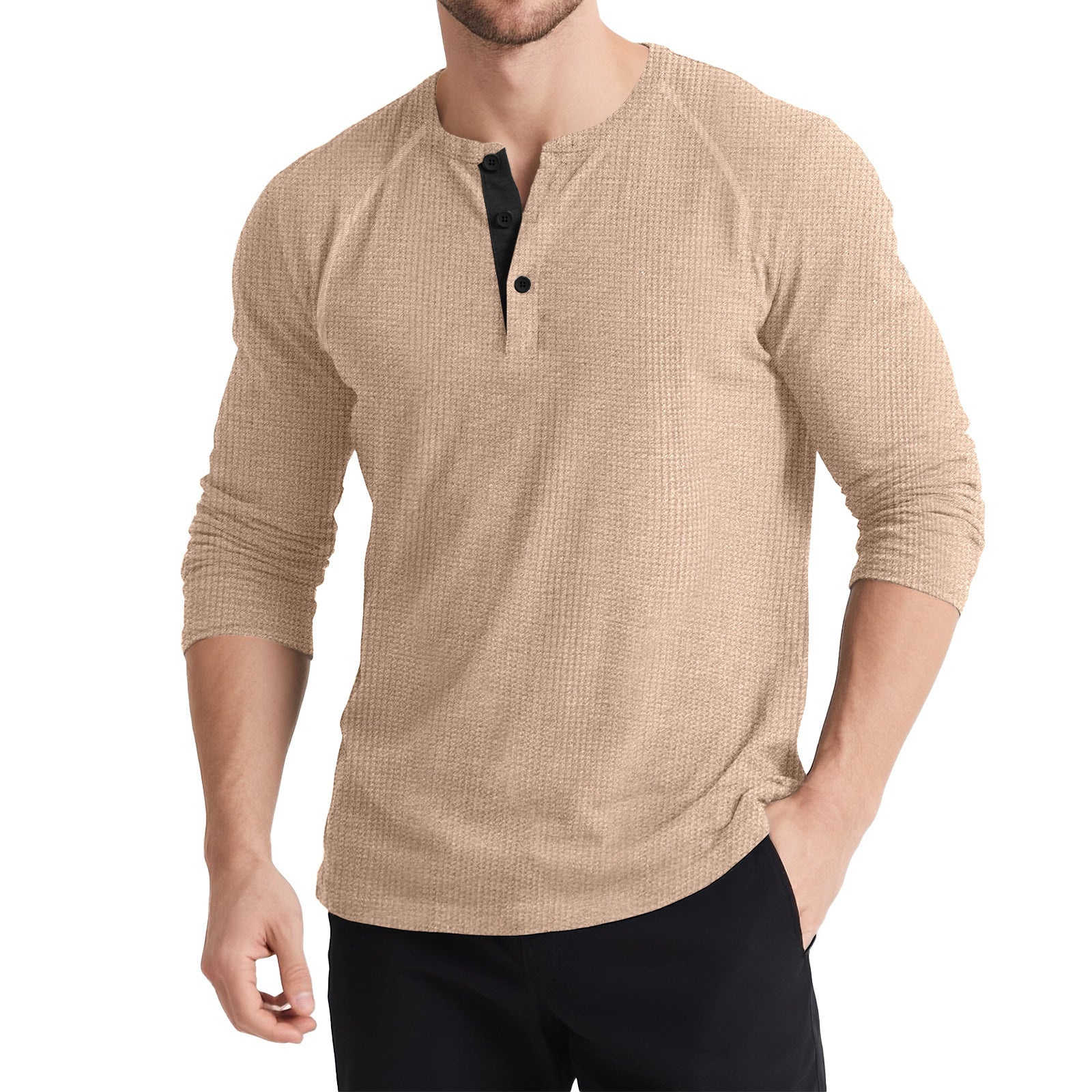 Three-button Solid Colour Comfy Sweashirt - threadspired