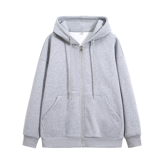 Double-zipper And Solid-color Long Sleeves Hoodie