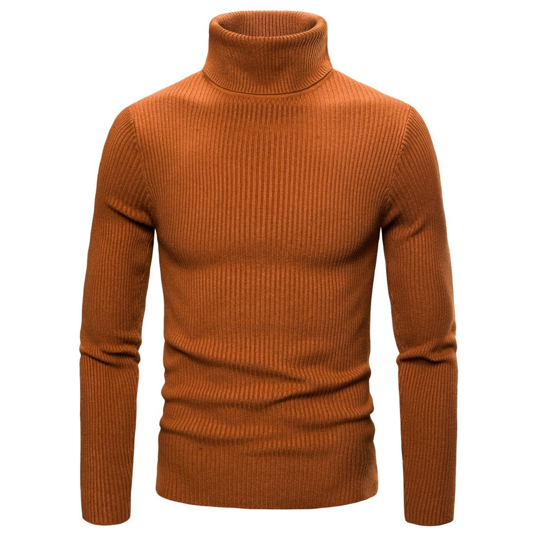 Men’s grey ribbed slim fit turtleneck knit sweater.