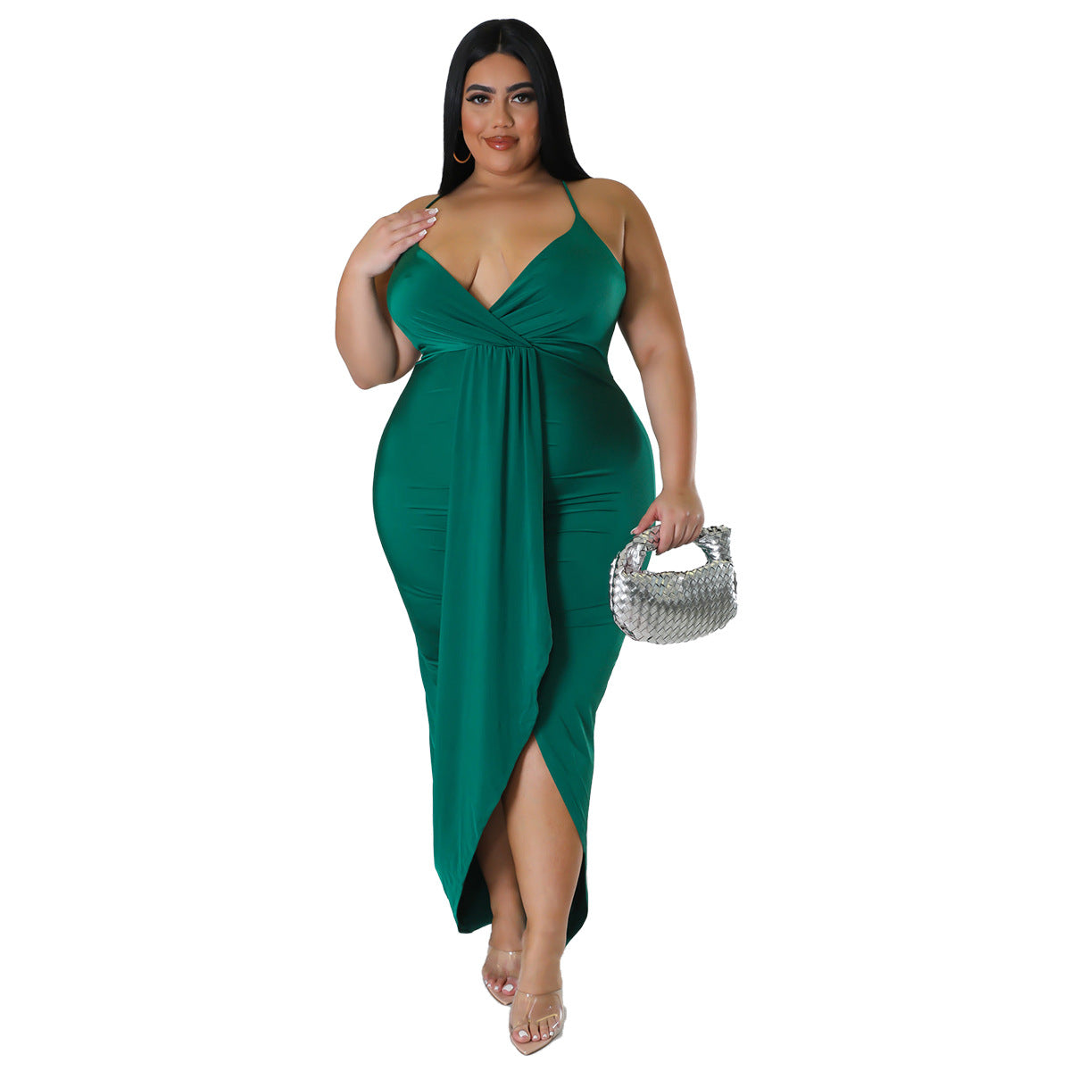 Adjustable-strap Sleeveless V-neck Stretch Dress