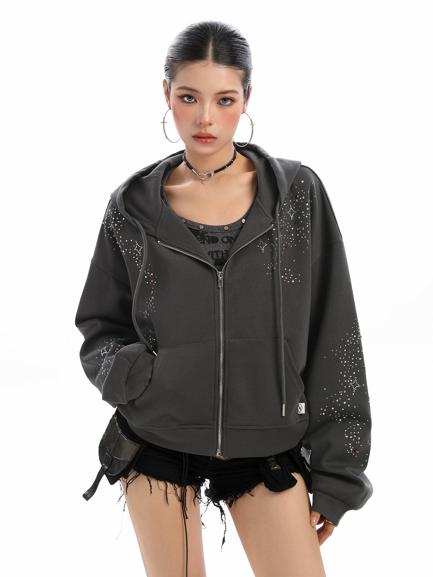 Starry Rhinestone Hoodie - threadspired