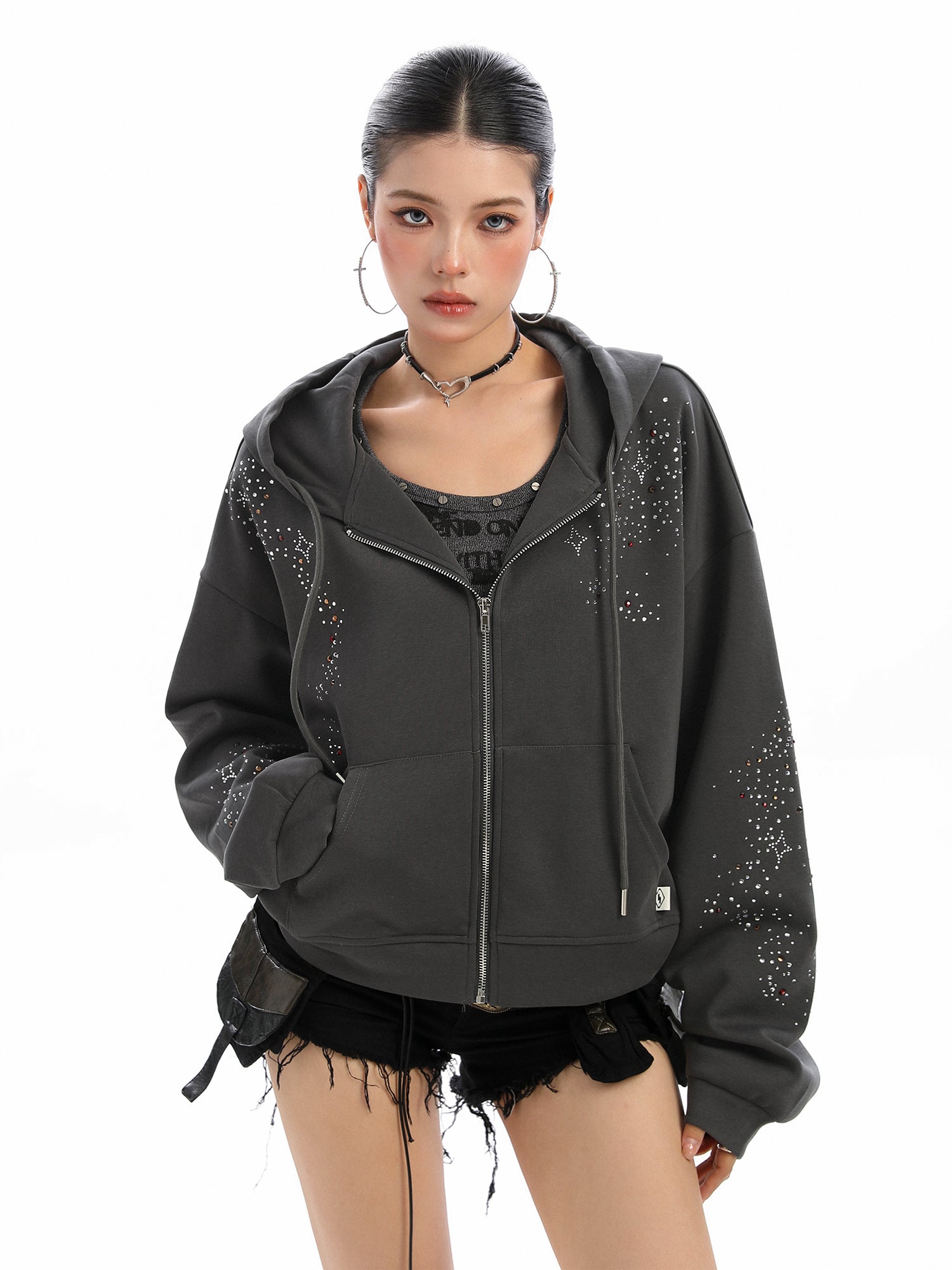 Starry Rhinestone Hoodie - threadspired