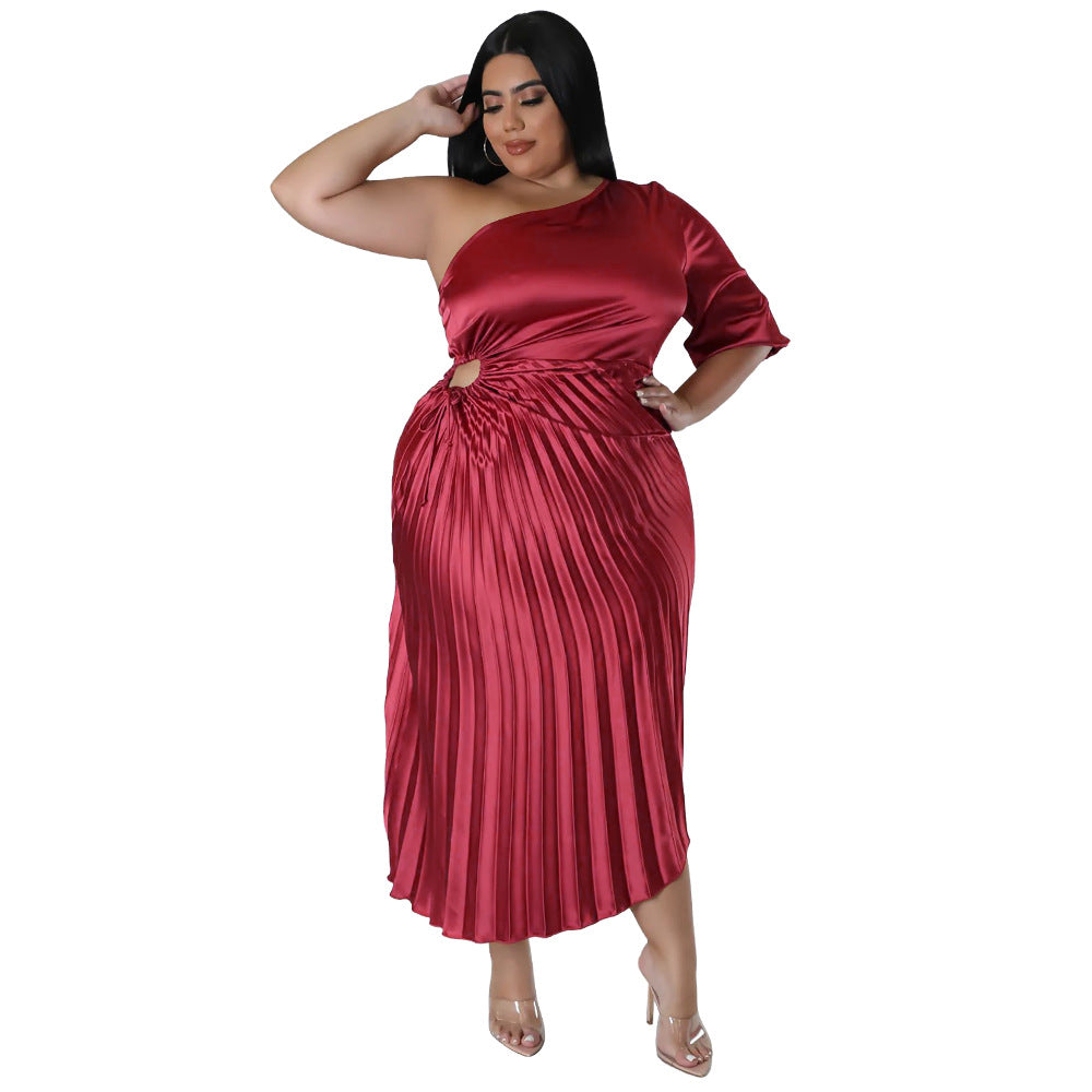 Off-the-shoulder Drawstring Pleated Dress - threadspired