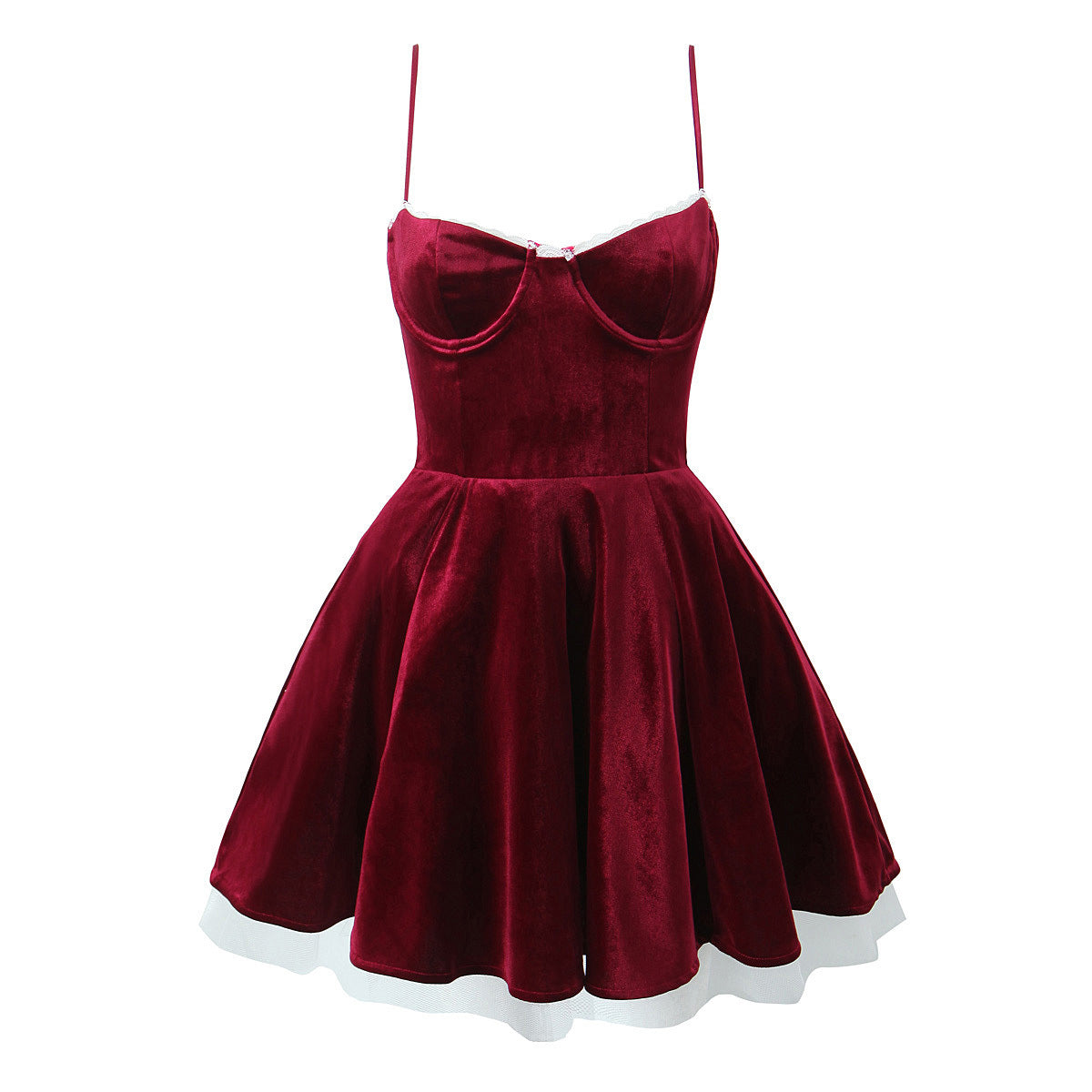 Velvet Slip Dress With A Cinched Waist And Voluminous Skirt - threadspired