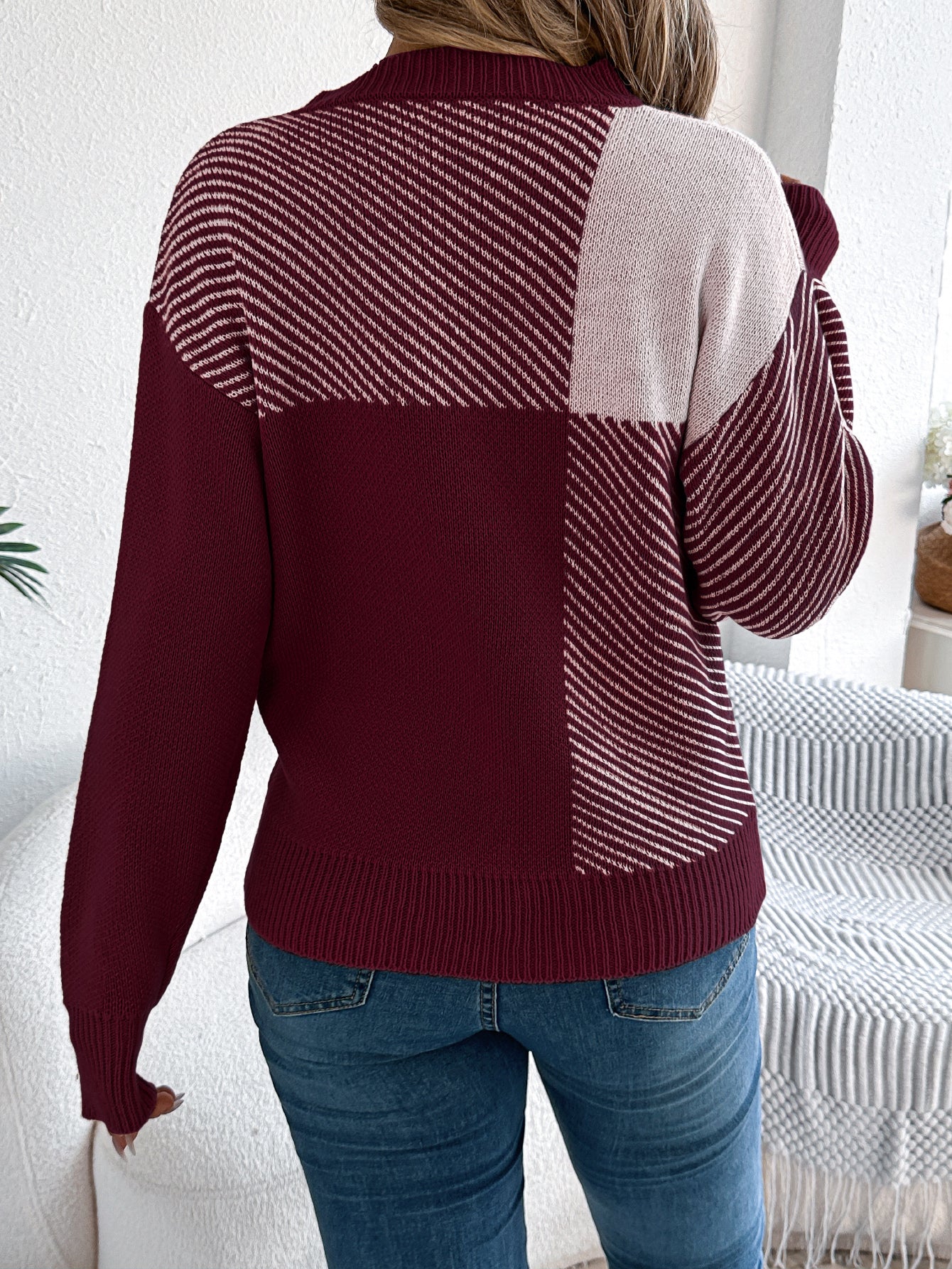 Plaid Long Sleeve Pullover Sweater - threadspired