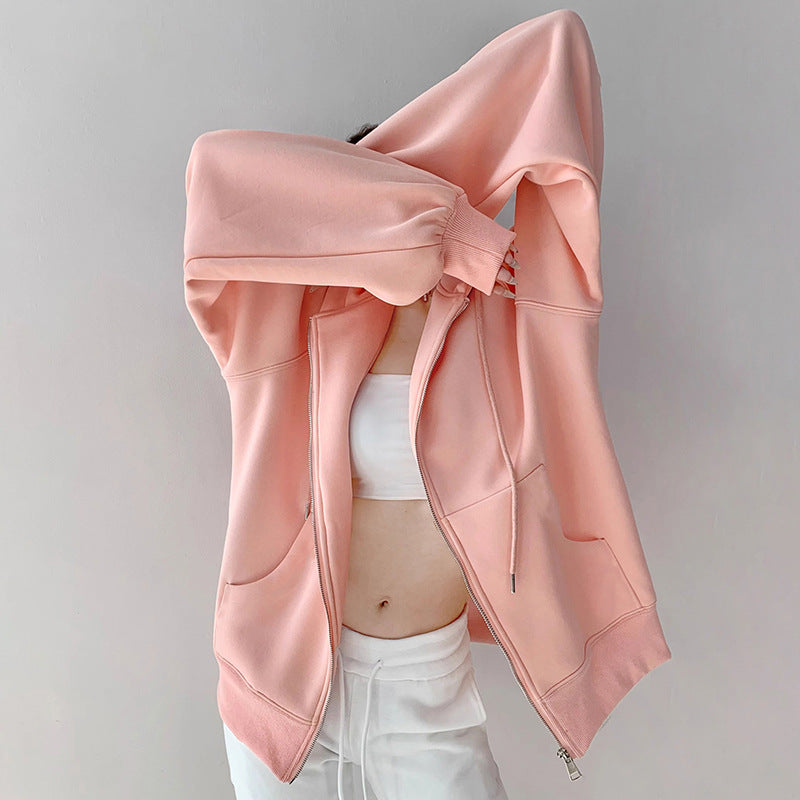 Loose-fitting Hooded Cardigan - threadspired