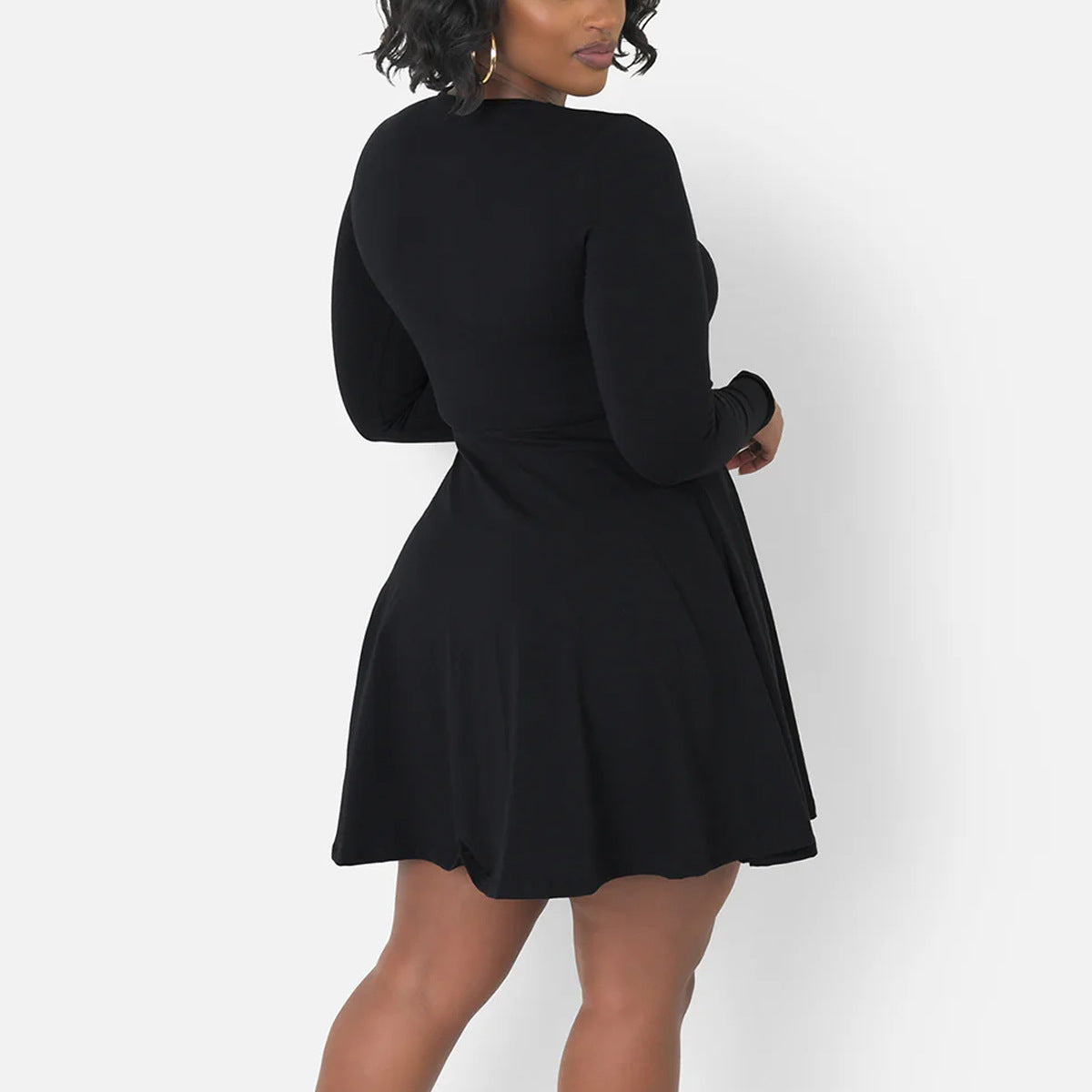 Solid-color Waist-cinching Dress - threadspired