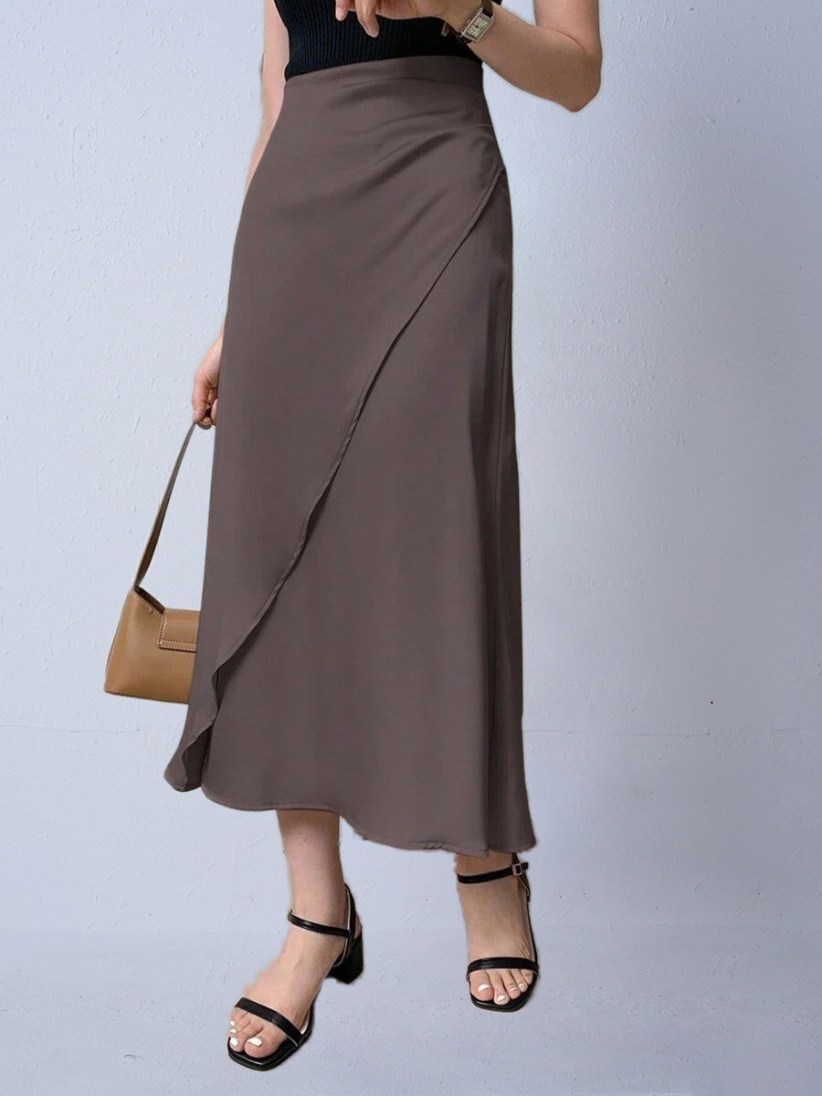 Faux Silk Midi Skirt Satin - threadspired