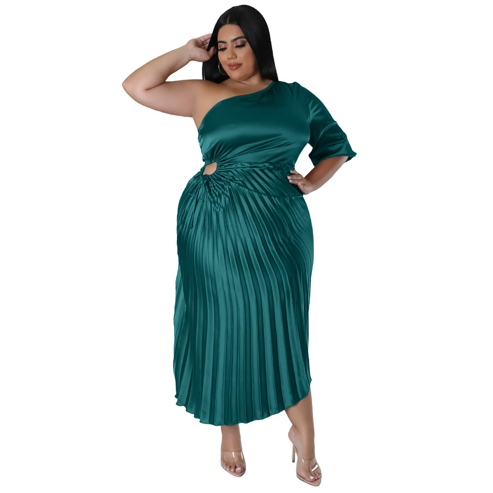 Off-the-shoulder Drawstring Pleated Dress - threadspired