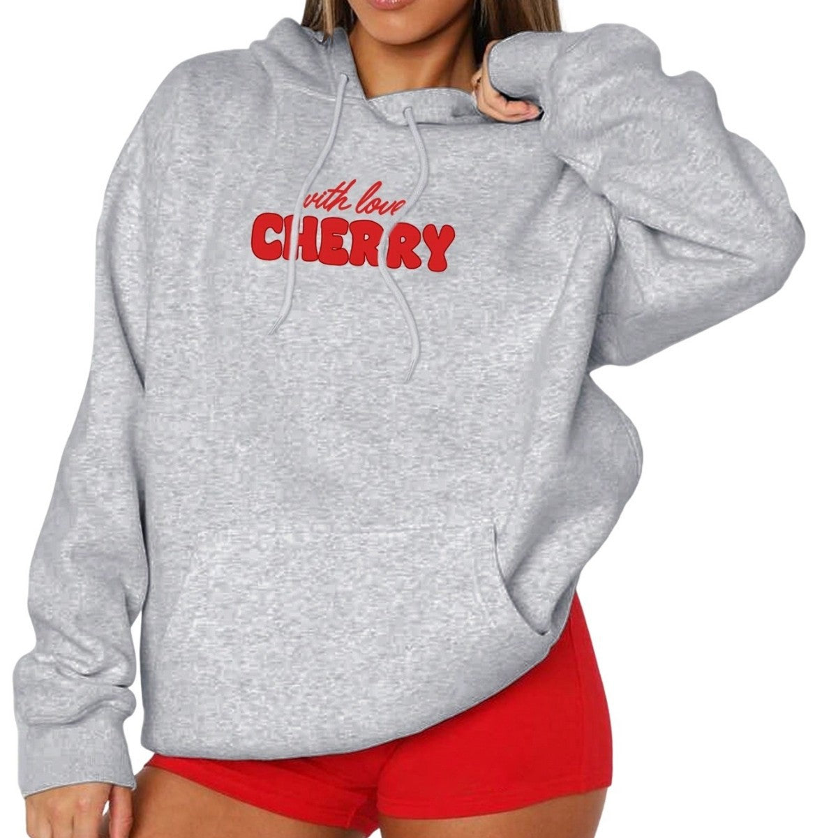 Cherry Letter-print Loose-fit Hoodie - threadspired