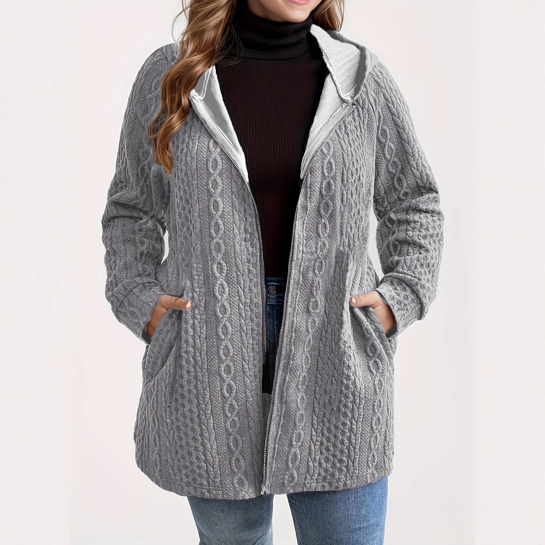 Solid-Color Patchworked Hooded Coat - threadspired