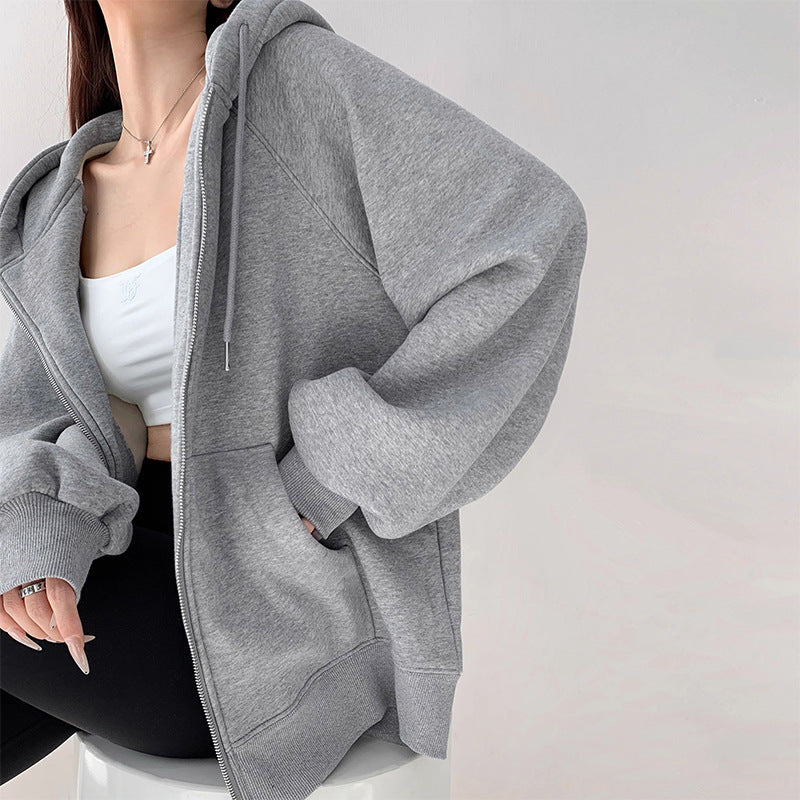 Loose-fitting Hooded Cardigan - threadspired