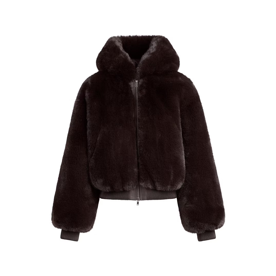 Fleece-lined Eco-Friendly Faux Fur Jacket With Zipper - threadspired