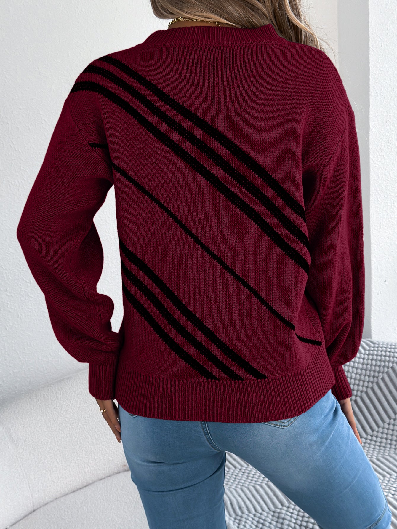 Striped Round Neck Long Sleeve Pullover Sweater - threadspired