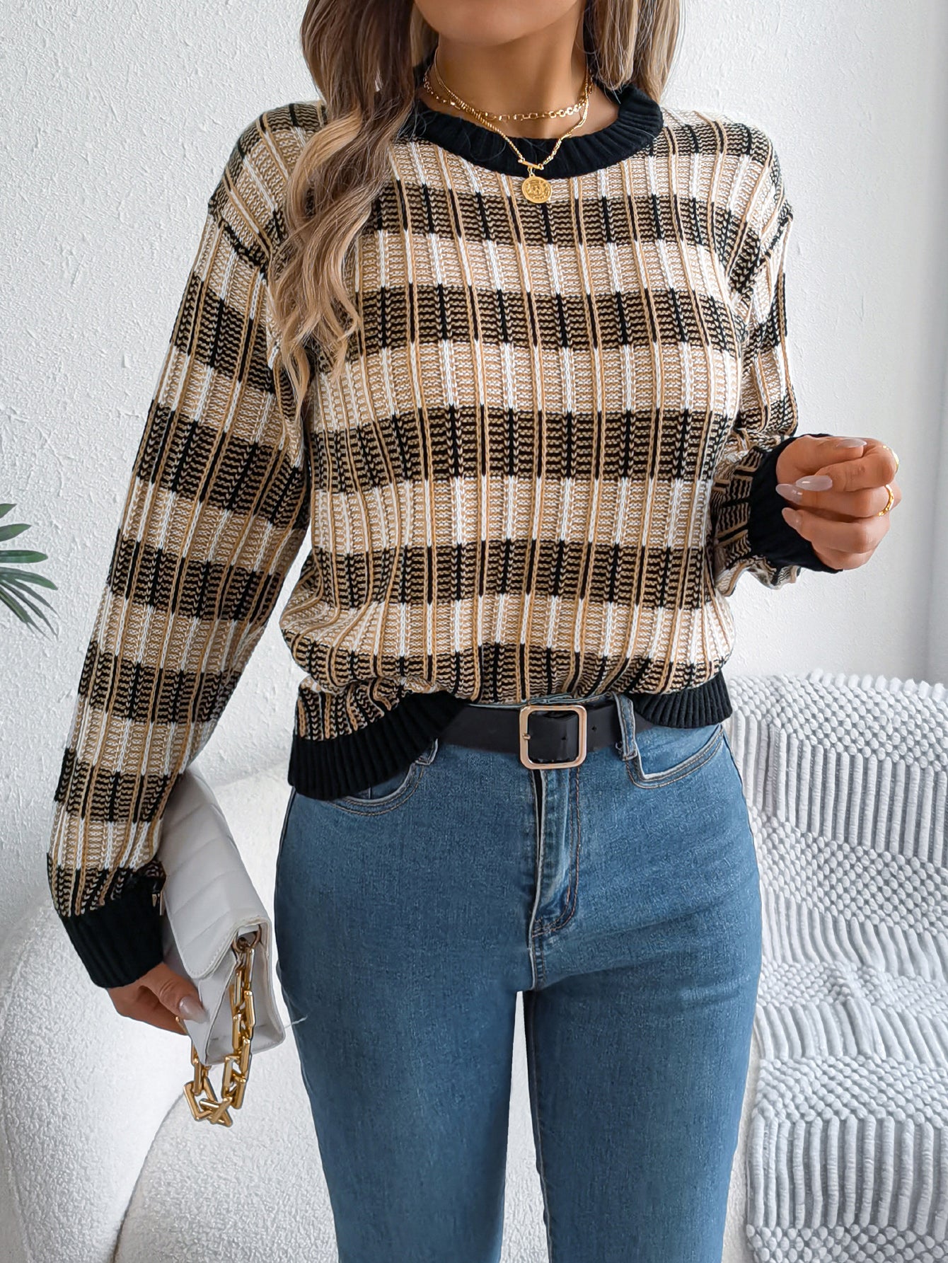 Round Neck Long Sleeve Pullover Sweater - threadspired