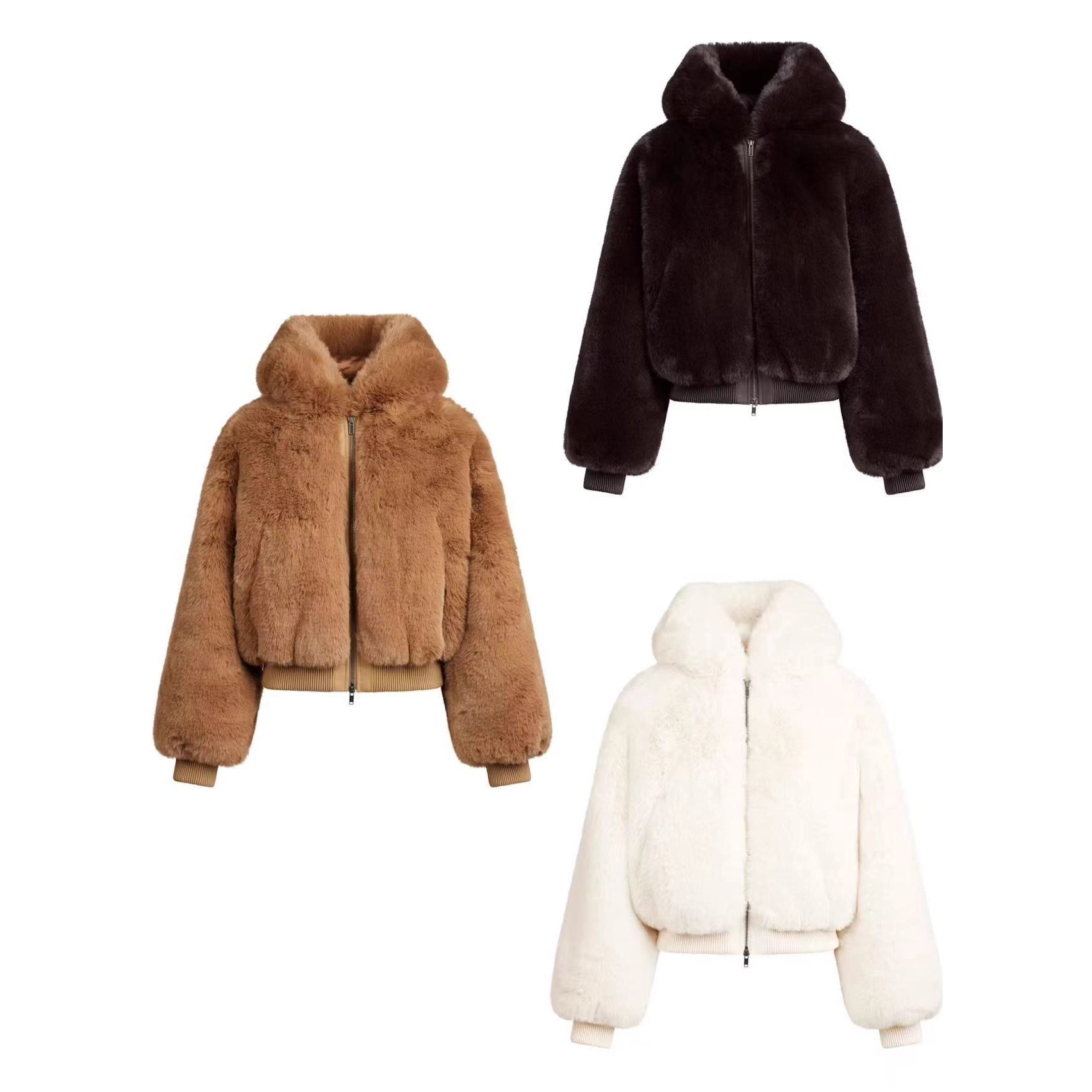 Fleece-lined Eco-Friendly Faux Fur Jacket With Zipper - threadspired