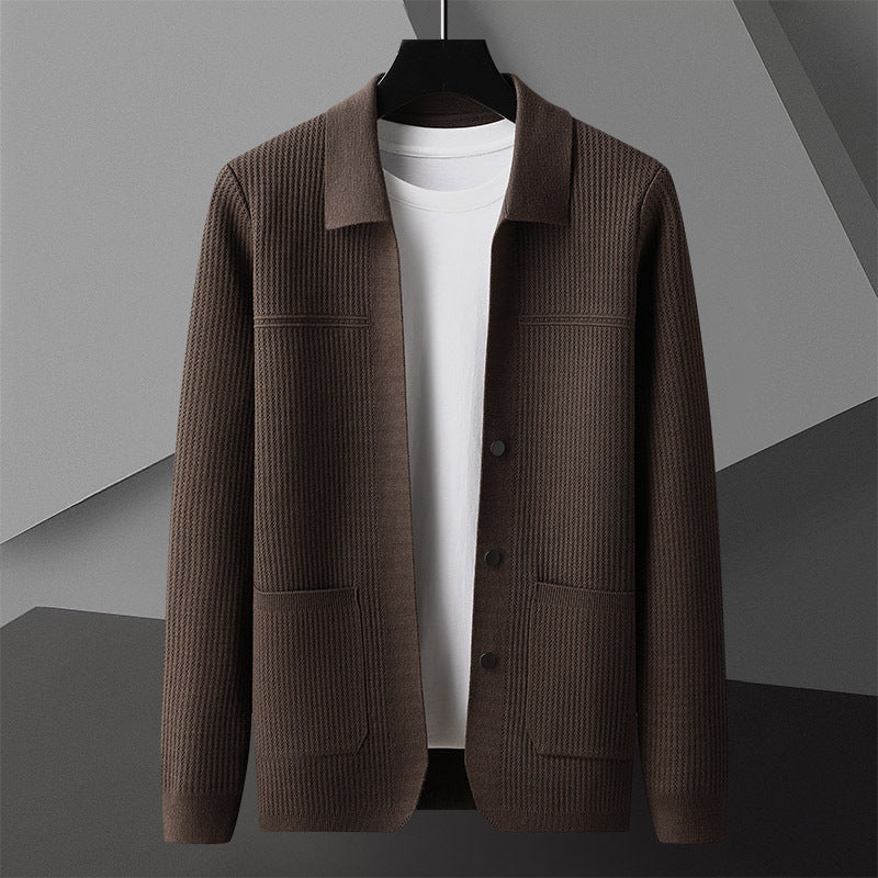 Solid-Colored Thickened Lapel Long-Sleeve Shirt - threadspired