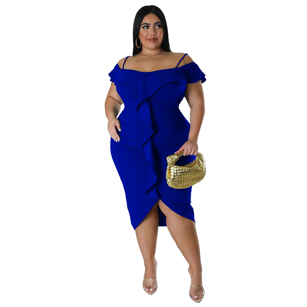 Solid-color Dress with Halter-neck Midi Skirt - threadspired