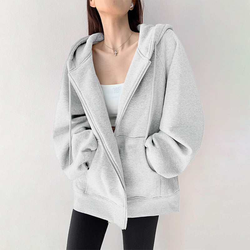 Loose-fitting Hooded Cardigan - threadspired